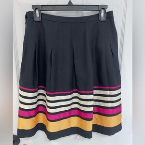 J. McLaughlin Black A-Line Skirt with Pink and Gold Stripes